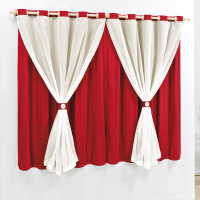 Cortina Dani Tecido Malha Com Voal 2,00M x 1,70M Para Varão Simples - Vermelho