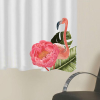 Cortina De Ambiente Zoo Estampada Tecido Oxford 2,20M x 1,45M Para Varão Simples - Flamingo