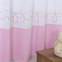 Cortina Para Quarto De Bebê 2,70m x 1,50m Para Varão Simples Tecido Misto Menina Floral - Rosa