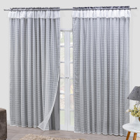 Cortina Semi Blackout Com Voal Xadrez Napoli 3,00M x 2,60M Para Varão Simples - Cinza