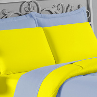 Edredom Casal 100% Algodão Em Malha Fio 30/1 Dupla Face Kit 03 Peças - Amarelo Com Azul Claro