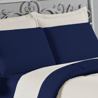 Edredom Casal 100% Algodão Em Malha Fio 30/1 Dupla Face Kit 03 Peças - Azul Marinho Com palha