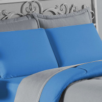 Edredom Casal 100% Algodão Em Malha Fio 30/1 Dupla Face Kit 03 Peças - Azul Turquesa Com Cinza