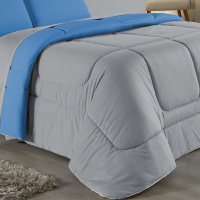 Edredom Casal 100% Algodão Em Malha Fio 30/1 Dupla Face Kit 03 Peças - Azul Turquesa Com Cinza