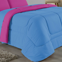 Edredom Casal 100% Algodão Em Malha Fio 30/1 Dupla Face Kit 03 Peças - Pink Com Azul Turquesa
