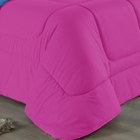 Edredom Casal 100% Algodão Em Malha Fio 30/1 Dupla Face Kit 03 Peças - Pink Com Azul Turquesa