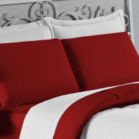 Edredom Casal 100% Algodão Em Malha Fio 30/1 Dupla Face Kit 03 Peças - Vermelho Com Branco