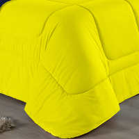 Edredom Casal 100% Algodão Em Malha Fio 30/1 Dupla Face Kit 04 Peças - Amarelo Com Azul Marinho