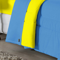 Edredom Casal 100% Algodão Em Malha Fio 30/1 Dupla Face Kit 04 Peças - Amarelo Com Azul Turquesa