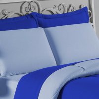 Edredom Casal 100% Algodão Em Malha Fio 30/1 Dupla Face Kit 04 Peças - Azul Claro Com Azul Royal