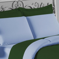 Edredom Casal 100% Algodão Em Malha Fio 30/1 Dupla Face Kit 04 Peças - Azul Claro Com Verde