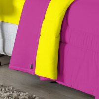 Edredom Casal 100% Algodão Em Malha Fio 30/1 Dupla Face Kit 04 Peças - Pink Com Amarelo