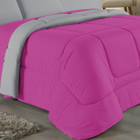 Edredom Casal 100% Algodão Em Malha Fio 30/1 Dupla Face Kit 04 Peças - Pink Com Cinza