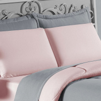 Edredom Casal 100% Algodão Em Malha Fio 30/1 Dupla Face Kit 04 Peças - Rosa Com Cinza