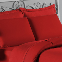 Edredom Casal 100% Algodão Em Malha Fio 30/1 Dupla Face Kit 04 Peças - Vermelho