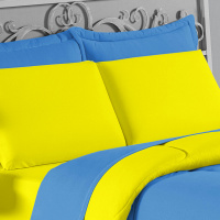 Edredom Casal 100% Algodão Em Malha Fio 30/1 Dupla Face Kit 05 Peças - Amarelo Com Azul Turquesa