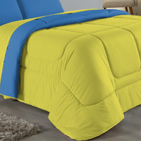 Edredom Casal 100% Algodão Em Malha Fio 30/1 Dupla Face Kit 05 Peças - Amarelo Com Azul Turquesa