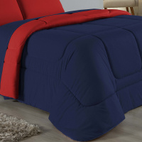 Edredom Casal 100% Algodão Em Malha Fio 30/1 Dupla Face Kit 05 Peças - Azul Marinho  Com Vermelho
