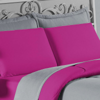 Edredom Casal 100% Algodão Em Malha Fio 30/1 Dupla Face Kit 05 Peças - Pink Com Cinza