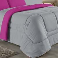 Edredom Casal 100% Algodão Em Malha Fio 30/1 Dupla Face Kit 05 Peças - Pink Com Cinza