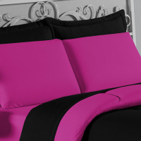 Edredom Casal 100% Algodão Em Malha Fio 30/1 Dupla Face Kit 05 Peças - Pink  Com Preto
