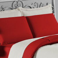 Edredom Casal 100% Algodão Em Malha Fio 30/1 Dupla Face Kit 05 Peças - Vermelho Com Palha