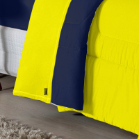 Edredom Casal King 100% Algodão Em Malha Fio 30/1 Dupla Face Kit 03 Peças - Amarelo Com Azul Marinho