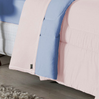 Edredom Casal King 100% Algodão Em Malha Fio 30/1 Dupla Face Kit 03 Peças - Azul Claro Com Rosa