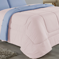 Edredom Casal King 100% Algodão Em Malha Fio 30/1 Dupla Face Kit 03 Peças - Azul Claro Com Rosa