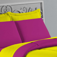 Edredom Casal King 100% Algodão Em Malha Fio 30/1 Dupla Face Kit 03 Peças - Pink Com Amarelo