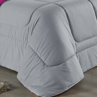 Edredom Casal King 100% Algodão Em Malha Fio 30/1 Dupla Face Kit 03 Peças - Pink Com Cinza