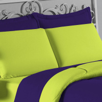 Edredom Casal King 100% Algodão Em Malha Fio 30/1 Dupla Face Kit 03 Peças - Verde Pistache Com Roxo