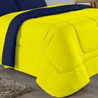 Edredom Casal King 100% Algodão Em Malha Fio 30/1 Dupla Face Kit 04 Peças - Amarelo Com Azul Marinho