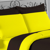 Edredom Casal King 100% Algodão Em Malha Fio 30/1 Dupla Face Kit 04 Peças -Amarelo Com Tabaco