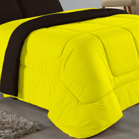 Edredom Casal King 100% Algodão Em Malha Fio 30/1 Dupla Face Kit 04 Peças -Amarelo Com Tabaco