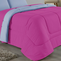 Edredom Casal King 100% Algodão Em Malha Fio 30/1 Dupla Face Kit 04 Peças - Azul Claro Com Pink