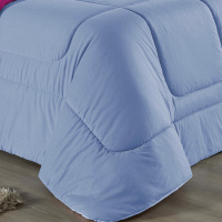 Edredom Casal King 100% Algodão Em Malha Fio 30/1 Dupla Face Kit 04 Peças - Azul Claro Com Pink