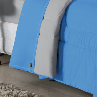 Edredom Casal King 100% Algodão Em Malha Fio 30/1 Dupla Face Kit 04 Peças - Azul Turquesa Com Cinza