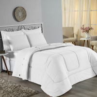 Edredom Casal King 100% Algodão Em Malha Fio 30/1 Dupla Face Kit 04 Peças -Branco Com Branco