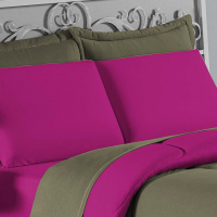 Edredom Casal King 100% Algodão Em Malha Fio 30/1 Dupla Face Kit 04 Peças -Cáqui Com Pink