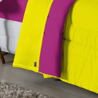 Edredom Casal King 100% Algodão Em Malha Fio 30/1 Dupla Face Kit 04 Peças - Pink Com Amarelo