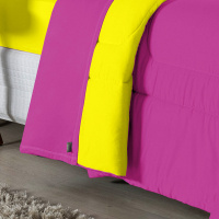 Edredom Casal King 100% Algodão Em Malha Fio 30/1 Dupla Face Kit 04 Peças - Pink Com Amarelo