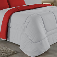 Edredom Casal King 100% Algodão Em Malha Fio 30/1 Dupla Face Kit 04 Peças -Vermelho Com Cinza