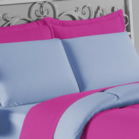 Edredom Casal King 100% Algodão Em Malha Fio 30/1 Dupla Face Kit 05 Peças - Azul Claro Com Pink