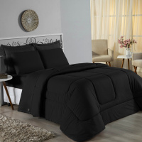 Edredom Casal King 100% Algodão Em Malha Fio 30/1 Dupla Face Kit 05 Peças - Preto