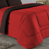 Edredom Casal King 100% Algodão Em Malha Fio 30/1 Dupla Face Kit 05 Peças -Vermelho Com Tabaco