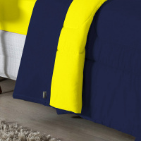 Edredom Casal Queen 100% Algodão Em Malha Fio 30/1 Dupla Face Kit 03 Peças - Amarelo Com Azul Marinho