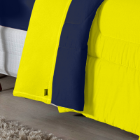 Edredom Casal Queen 100% Algodão Em Malha Fio 30/1 Dupla Face Kit 03 Peças - Amarelo Com Azul Marinho