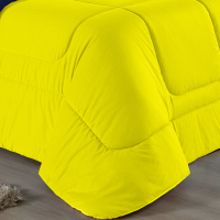 Edredom Casal Queen 100% Algodão Em Malha Fio 30/1 Dupla Face Kit 03 Peças - Amarelo Com Azul Marinho