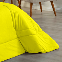 Edredom Casal Queen 100% Algodão Em Malha Fio 30/1 Dupla Face Kit 03 Peças - Amarelo Com Azul Marinho